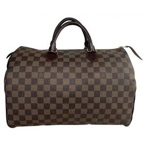 Authentic Louis Vuitton Speedy 35 Damier Ebene Canvas Leather Satchel Hand Bag